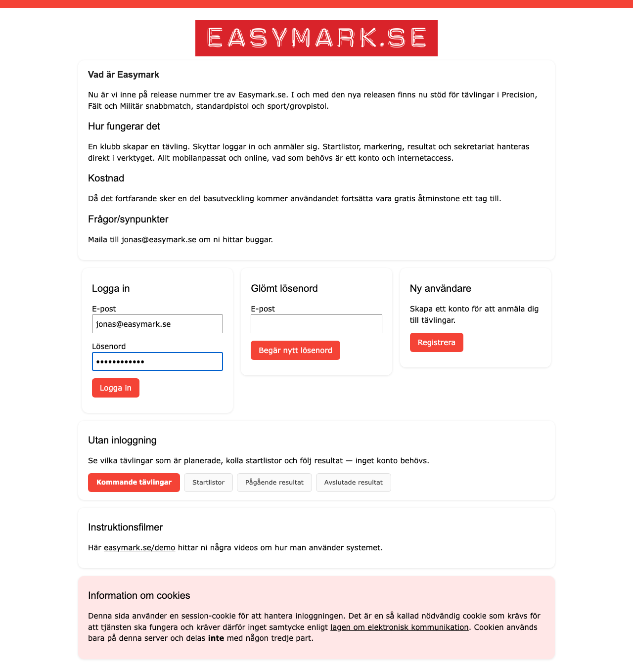 Ifyllda inloggningsuppgifter