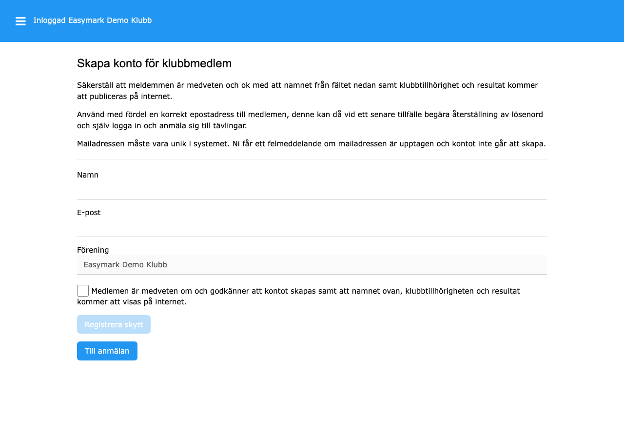 Registrera skytt-sidan