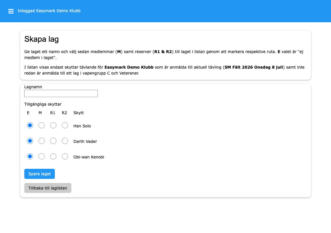 Skapa lag - Veteraner